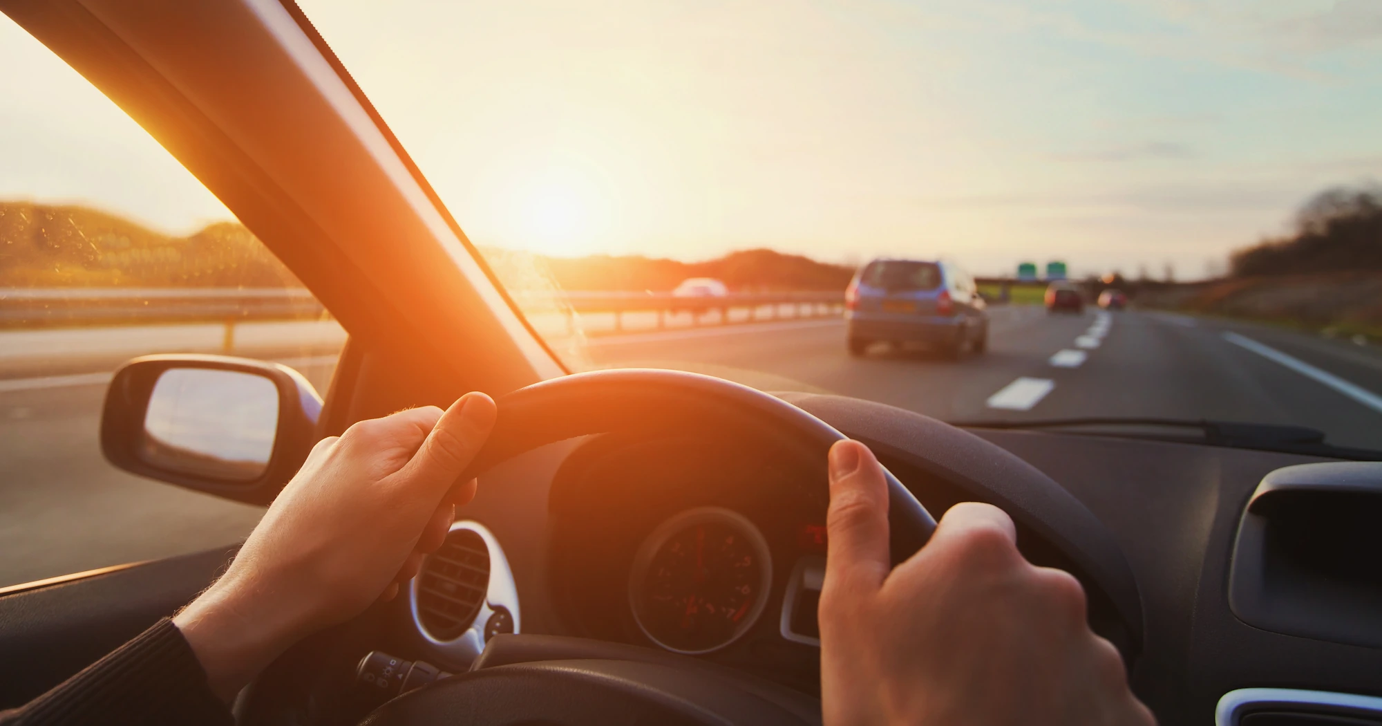 Driving during a sunset