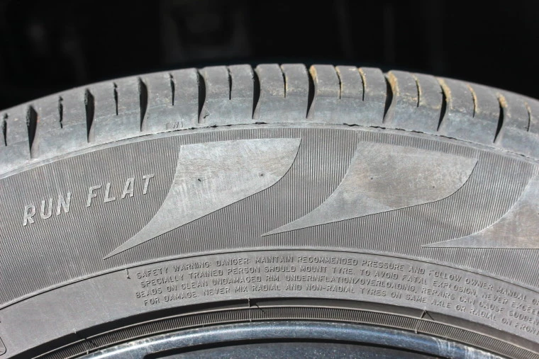 Close up of a run flat tyre.