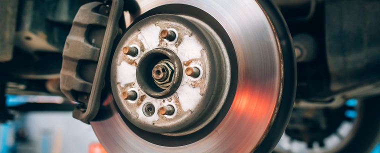 Close up on a vehicles brake.